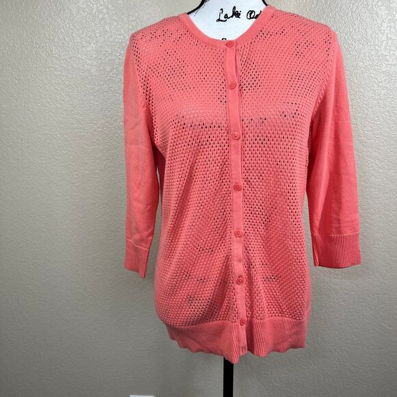 Croft & Barrow Coral Cardigan Sweater Fishnet Sweater size M coastal chic - Picture 8 of 15